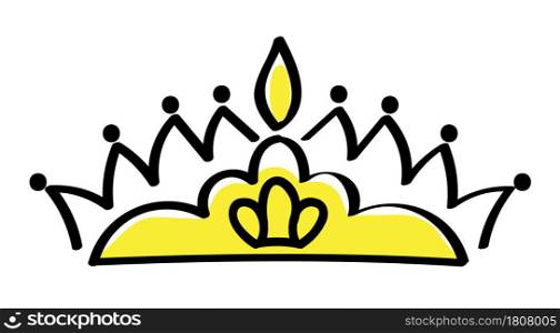 Premium crown vector in doodle style. King and queen crown as sketch. Outlines royal family signs. Simple diadems for princess. Luxury accessories for prince. Imperial attributes as graffiti.. Premium crown vector in doodle style. King and queen crown as sketch.