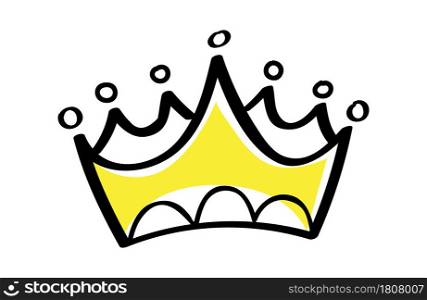 Premium crown vector in doodle style. King and queen crown as sketch. Outlines royal family signs. Simple diadems for princess. Luxury accessories for prince. Imperial attributes as graffiti.. Premium crown vector in doodle style. King and queen crown as sketch.