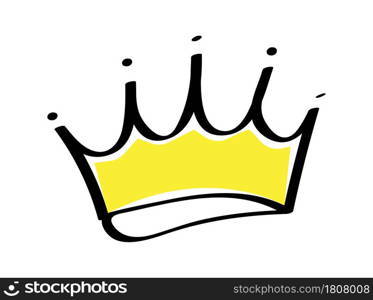 Premium crown vector in doodle style. King and queen crown as sketch. Outlines royal family signs. Simple diadems for princess. Luxury accessories for prince. Imperial attributes as graffiti.. Premium crown vector in doodle style. King and queen crown as sketch.