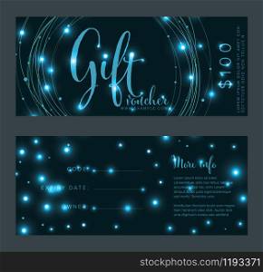 Premium dark and blue gift voucher card print template - front and back layout design. Gift voucher card template