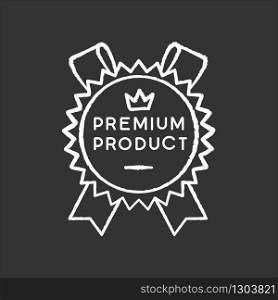 Premium product chalk white icon on black background. Top class product and service, brand equity. Royal class, best, superior goods badge with crown isolated vector chalkboard illustration