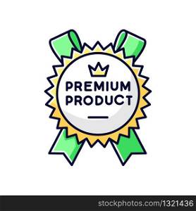 Premium product RGB color icon. Top class product and service, brand equity. Royal class, best, superior goods badge with crown isolated vector illustration