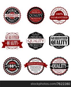 Premium quality and guarantee labels set in retro style