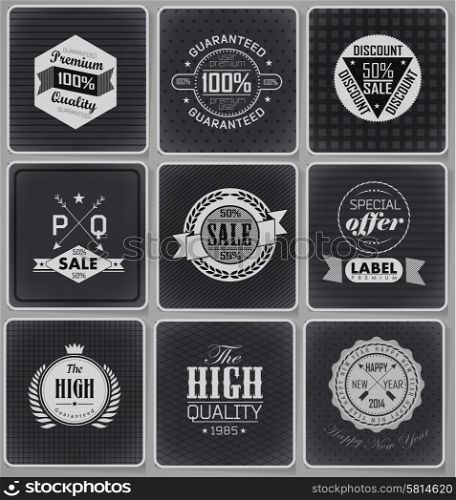 Premium Quality and sale Labels and typography design drawing with chalk on blackboard. Collection of Premium Quality