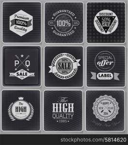 Premium Quality and sale Labels and typography design drawing with chalk on blackboard. Collection of Premium Quality