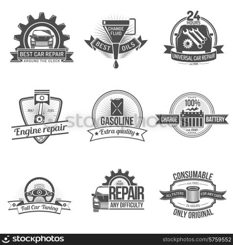 Premium quality auto service car repair industry emblem set isolated vector illustration. Auto Service Emblem