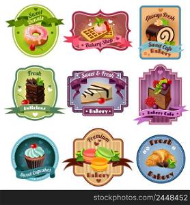 Premium quality bakery emblems set with sweets and pastry isolated vector illustration. Bakery Emblems Set