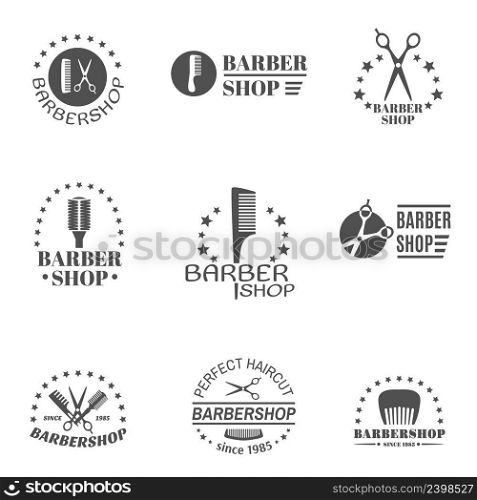 Premium quality barber shop black label set isolated vector illustration. Barber Shop Label Set