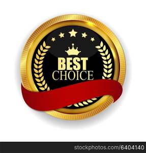 Premium Quality Best Choice Golden Medal Icon Seal Sign Isolated on White Background. Vector Illustration EPS10. Premium Quality Best Choice Golden Medal Icon Seal Sign Isolate