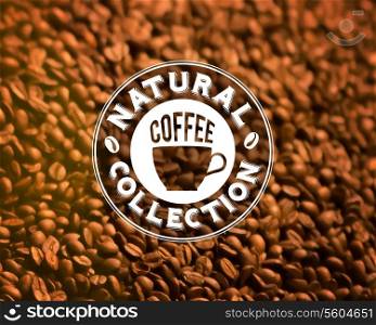 Premium quality coffee typography on blur background. Vector illustration.