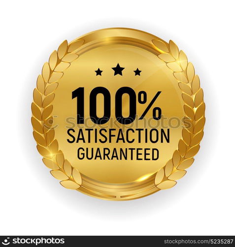 Premium Quality Gold Medal Badge.100 Satisfaction Guaranteed Sign Isolated on White Background. Vector Illustration. Premium Quality Gold Medal Badge.100 Satisfaction Guaranteed Sign Isolated on White Background. Vector Illustration EPS10