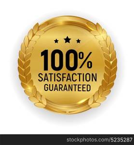 Premium Quality Gold Medal Badge.100 Satisfaction Guaranteed Sign Isolated on White Background. Vector Illustration. Premium Quality Gold Medal Badge.100 Satisfaction Guaranteed Sign Isolated on White Background. Vector Illustration EPS10