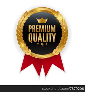 Premium Quality Gold Medal Badge. Label Seal Isolated on White Background. Vector Illustration. Premium Quality Gold Medal Badge. Label Seal Isolated on White Background. Vector Illustration EPS10