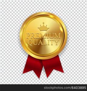 Premium Quality Golden Medal Icon Seal Sign Isolated on White Background. Vector Illustration EPS10. Premium Quality Golden Medal Icon Seal Sign Isolated on White B