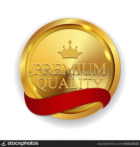 Premium Quality Golden Medal Icon Seal Sign Isolated on White Background. Vector Illustration EPS10. Premium Quality Golden Medal Icon Seal Sign Isolated on White B