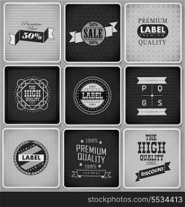 Premium Quality, Guarantee and sale Labels and typography design drawing with chalk on blackboard