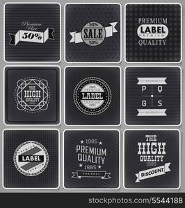 Premium Quality, Guarantee and sale Labels and typography design drawing with chalk on blackboard