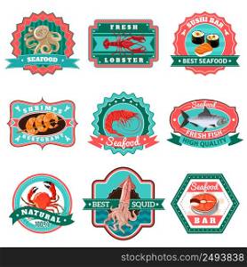 Premium quality seafood and fish menu emblems set isolated vector illustration. Seafood Emblems Set