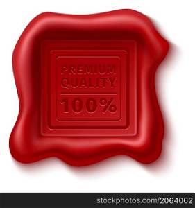 Premium quality seal wax sign. Red realistic square stamp isolated on white background. Premium quality seal wax sign. Red realistic square stamp