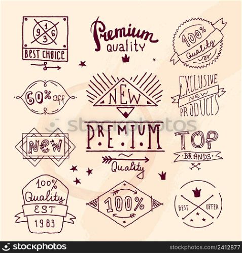 Premium retro quality calligraphic label and emblem for product design in sketch style vector illustration
