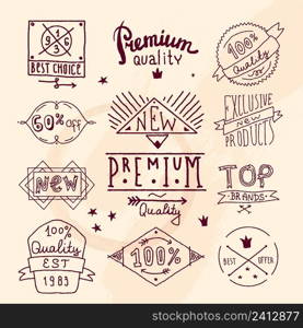 Premium retro quality calligraphic label and emblem for product design in sketch style vector illustration
