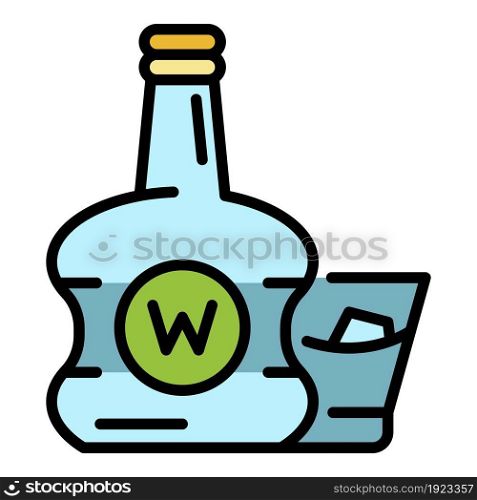 Premium whisky bottle icon. Outline premium whisky bottle vector icon color flat isolated on white. Premium whisky bottle icon color outline vector