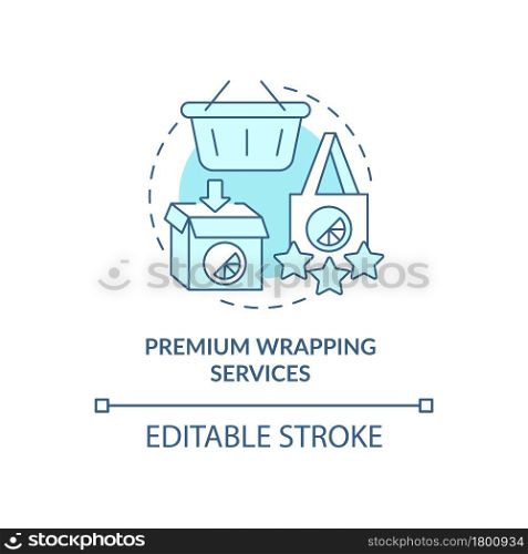 Premium wrapping blue concept icon. Exclusive loyalty program benefits abstract idea thin line illustration. Paid program for better perks. Vector isolated outline color drawing. Editable stroke. Premium wrapping blue concept icon