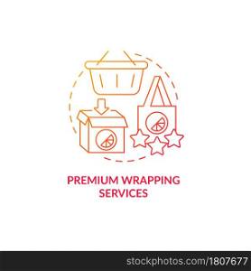 Premium wrapping red gradient concept icon. Exclusive loyalty program benefits abstract idea thin line illustration. Paid program for better perks. Vector isolated outline color drawing.. Premium wrapping red gradient concept icon