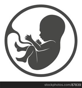 Prenatal human child with placenta silhouette. Fetus vector icon, prenatal human child with placenta silhouette isolated on white background