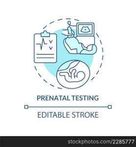 Prenatal testing turquoise concept icon. Pregnancy assistance. Medical service abstract idea thin line illustration. Isolated outline drawing. Editable stroke. Arial, Myriad Pro-Bold fonts used. Prenatal testing turquoise concept icon