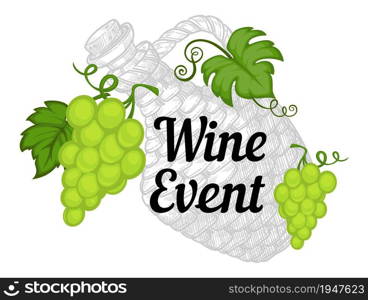 Preparation and degustation of wine, special event or occasion for tasting. Bottle with fermented drink. Assortment of rustic homemade product. Monochrome sketch outline, vector in flat style. Wine event, making or tasting of alcohol drink