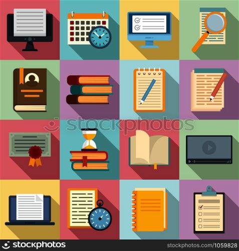 Preparation for exams icons set. Flat set of preparation for exams vector icons for web design. Preparation for exams icons set, flat style