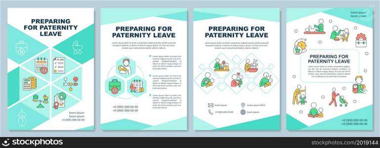 Prepare for paternity leave brochure template. Paid parental leave. Flyer, booklet, leaflet print, cover design with linear icons. Vector layouts for presentation, annual reports, advertisement pages. Prepare for paternity leave brochure template