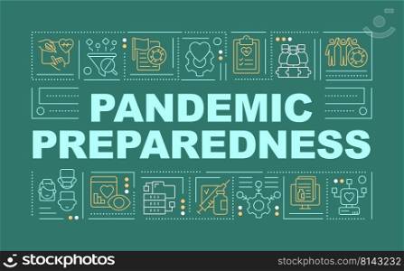 Prepare healthcare for future pandemics word concepts dark green banner. Infographics with editable icons on color background. Isolated typography. Vector illustration with text. Arial-Black font used. Prepare healthcare for future pandemics word concepts dark green banner