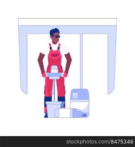 Prepare tile adhesive isolated concept vector illustration. Contractor mixing a tile adhesive, rough interior works, floor installation process, private house building vector concept.. Prepare tile adhesive isolated concept vector illustration.