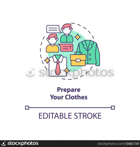 Prepare your clothes concept icon. Preparing for job interview abstract idea thin line illustration. Choosing perfect outfit. First impression. Vector isolated outline color drawing. Editable stroke. Prepare your clothes concept icon