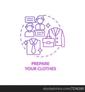 Prepare your clothes purple gradient concept icon. Preparing for job interview abstract idea thin line illustration. Choosing outfit. First impression. Vector isolated outline color drawing. Prepare your clothes purple gradient concept icon