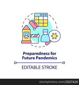 Preparedness for future pandemics concept icon. World recovery after covid abstract idea thin line illustration. Isolated outline drawing. Editable stroke. Arial, Myriad Pro-Bold fonts used. Preparedness for future pandemics concept icon
