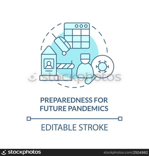 Preparedness for future pandemics turquoise concept icon. World recovery after covid abstract idea thin line illustration. Isolated outline drawing. Editable stroke. Arial, Myriad Pro-Bold fonts used. Preparedness for future pandemics turquoise concept icon