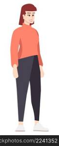 Preparing outfit for autumn weather semi flat RGB color vector illustration. Stylish-looking young woman wearing red sweater isolated cartoon character on white background. Preparing outfit for autumn weather semi flat RGB color vector illustration