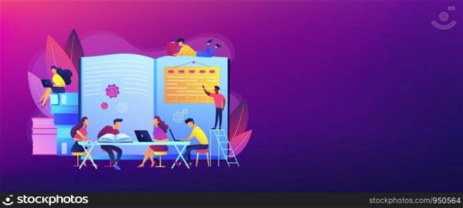 Preparing test together. Learning and studying with friends. Effective revision, revision timetables and planning, how to revise for exams concept. Header or footer banner template with copy space.. Revision week concept banner header