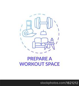 Preparing workout space concept icon. Home physical training idea thin line illustration. Home gym organization. Training equipment storage. Workout mats. Vector isolated outline RGB color drawing. Preparing workout space concept icon