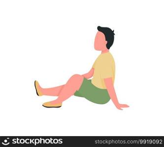 Preschool boy sitting flat color vector faceless character. Teenager relax. Leisure and pastime for teenager. Rest and recreation isolated cartoon illustration for web graphic design and animation. Preschool boy sitting flat color vector faceless character