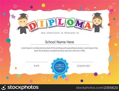 Preschool kids certificate design elementary diploma school background layout template
