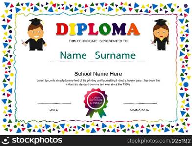 Preschool kids diploma certificate elementary school design template background