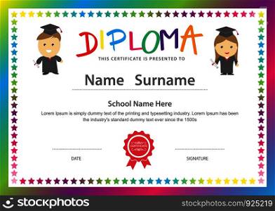 Preschool kids elementary school diploma certificate design background template