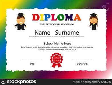 preschool kids elementary school diploma certificate design template background