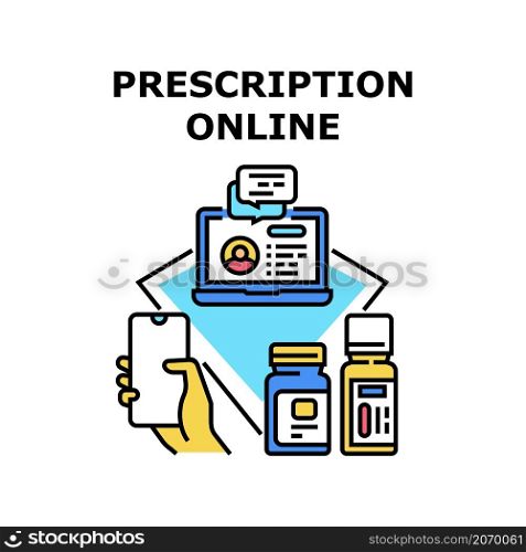 Prescription online medical doctor. Pharmacy health. Digital medicine. Phone app. Mobile patient diagnosis vector concept color illustration. Prescription online icon vector illustration