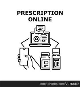 Prescription online medical doctor. Pharmacy health. Digital medicine. Phone app. Mobile patient diagnosis vector concept black illustration. Prescription online icon vector illustration