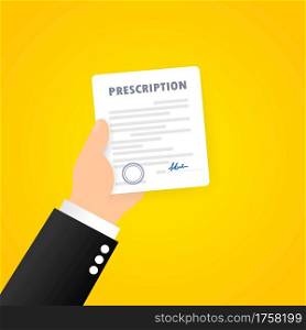 Prescription. Painkiller medication doctor prescription. Pharmaceutical industry, therapy drugs. Vector on isolated background. EPS 10